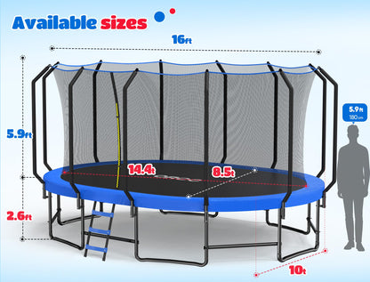 ORCC Oval Trampoline for Kids, 10x16FT Outdoor Trampoline with Safety Net - Recreational Gymnastics Trampolin, 1200LBS Capacity, Heavy-Duty Galvanized Steel Frame Yard Trampolines