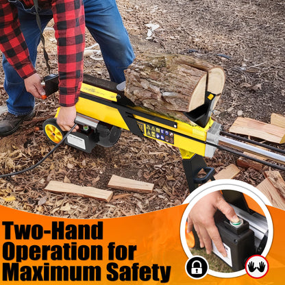 PPOLB 7 Ton Electric Wood Splitter, 15Amp Hydraulic Log Splitter with Detachable Cross Blade Cutting Head, Portable Firewood Splitter, Compact Horizontal Design for Backyard, Garage, Cabin - Yellow