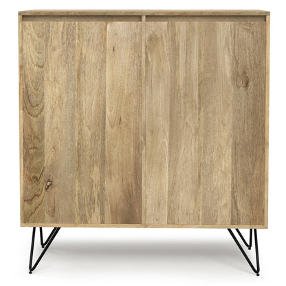 SIMPLIHOME Hunter Solid Mango Wood and Metal 39 inchWide Modern Industrial Medium Storage Cabinet in Natural for the Living Room, Entryway and Family Room