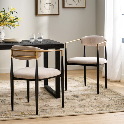 Christopher Knight Home Gertru Dining Chairs Set of 2, Stylish Upholstered Dining Room Chairs, Fabric Kitchen Chair with Gold Black Accent Iron Frame, Elegant Toothpick Design, Beige