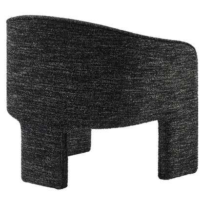 Modway Greer Comfy Barrel Accent Chair with 3 Legs in Charcoal Boucle Fabric – Cozy Round Reading Armchair – Mid Century Modern Upholstered Wide Barrel Dining Chair with Curved Back