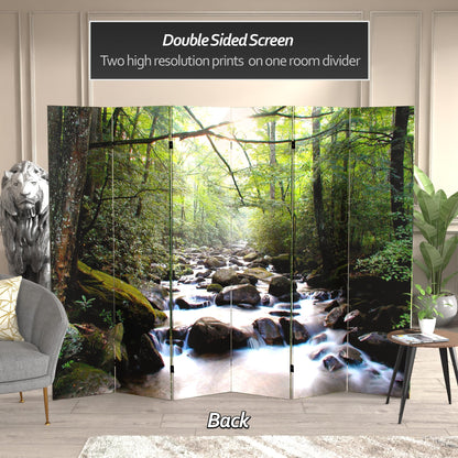Red Lantern Double Sided Path of Life Canvas Folding Screen, 6 Foot - 6 Panel