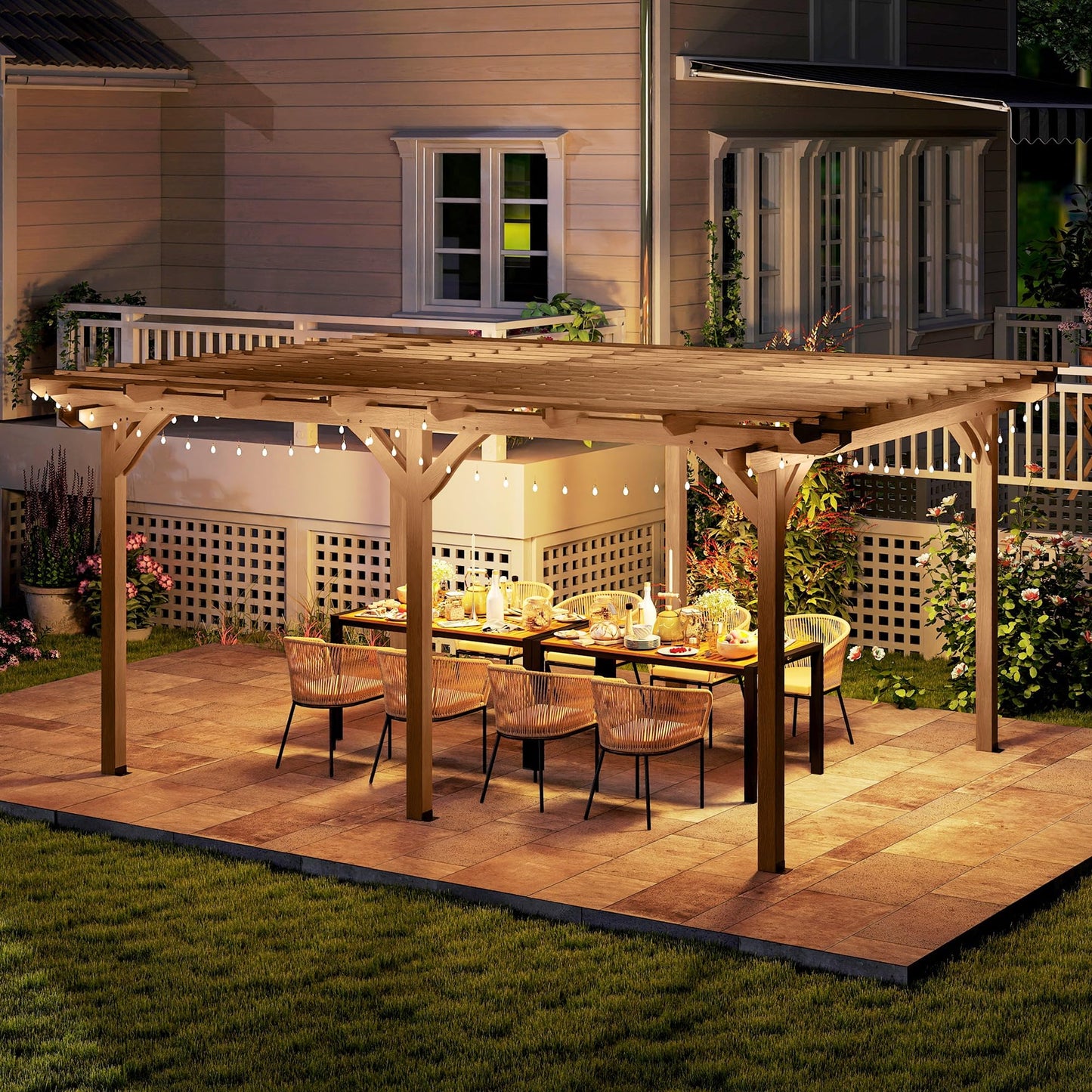Outsunny 12' x 16' Outdoor Pergola, Wood Gazebo Grape Trellis with Stable Structure for Climbing Plant Support, Garden, Patio, Backyard, Deck, Brown