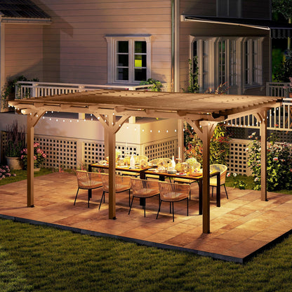 Outsunny 12' x 16' Outdoor Pergola, Wood Gazebo Grape Trellis with Stable Structure for Climbing Plant Support, Garden, Patio, Backyard, Deck, Brown