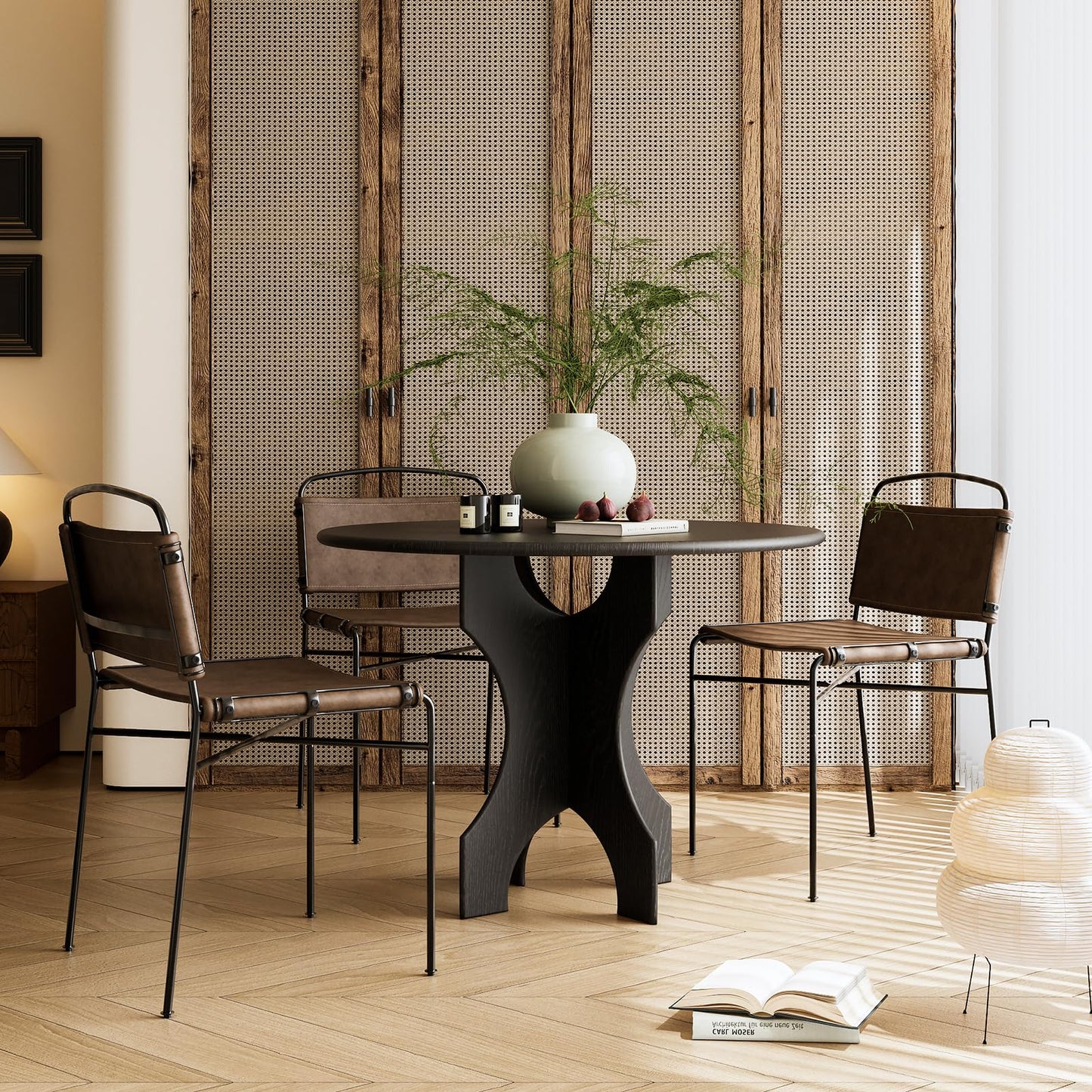 CY SISTERS Mid-Century Modern Dining Chairs Set of 2, Brown PU Faux Leather Dining Chair Armless Dining Room Chairs with Black Metal Legs, High-End Stylish Kitchen Restaurant Dining Chairs