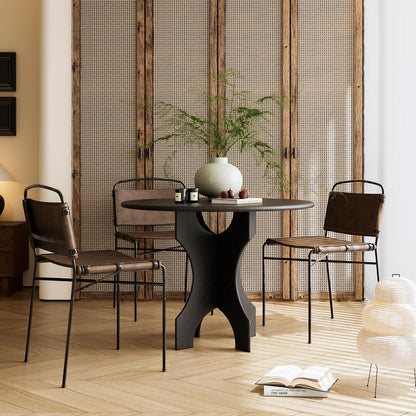 CY SISTERS Mid-Century Modern Dining Chairs Set of 2, Brown PU Faux Leather Dining Chair Armless Dining Room Chairs with Black Metal Legs, High-End Stylish Kitchen Restaurant Dining Chairs