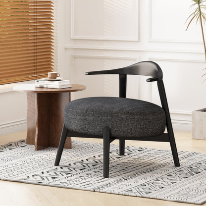 Merax Low-Back Accent Chair Mid Century Modern Upholstered Chair with Curved Backrest for Living Room Bedroom, Boucle Fabric, Birch Wood, Supports 300lbs, Black