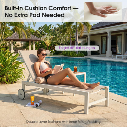 PURPLE LEAF Outdoor Chaise Lounge Set Elderly-Friendly Straight Legs Adjustable Sunbathing Recliner with Side Table for Back Support Patio Poolside Beach Lounge Chairs Khaki
