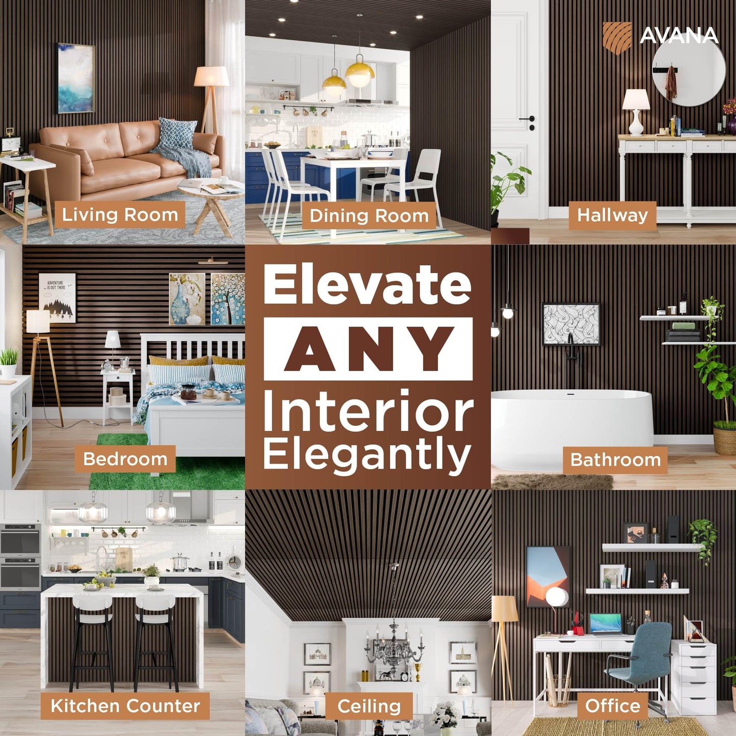 Avana Acoustic Wood Wall Panels – 93.2x11.25 Inch Panels – Fits 94x12 Layout – Dark Walnut Acoustic Panels 4 PCs – Wall Panels For Interior Wall Decor for Homes, Offices – Durable Wood Panels For Wall