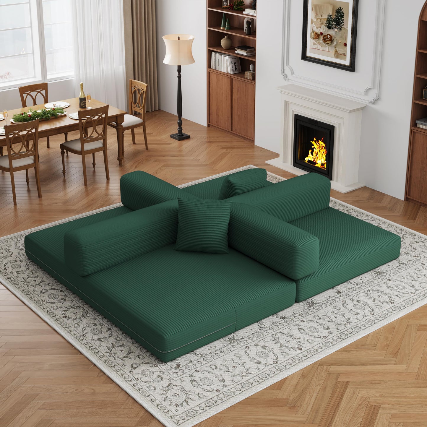 59.0 Inch Convertible Sofa Bed, 4-in-1Futon Sofas Bed Pull Out Sleeper Couch, Modern Deep Seat Sofa for Living Room, Corduroy Boneless Couches for Bedroom, Apartment, No Assembly (Green, 59” 2 Seat)