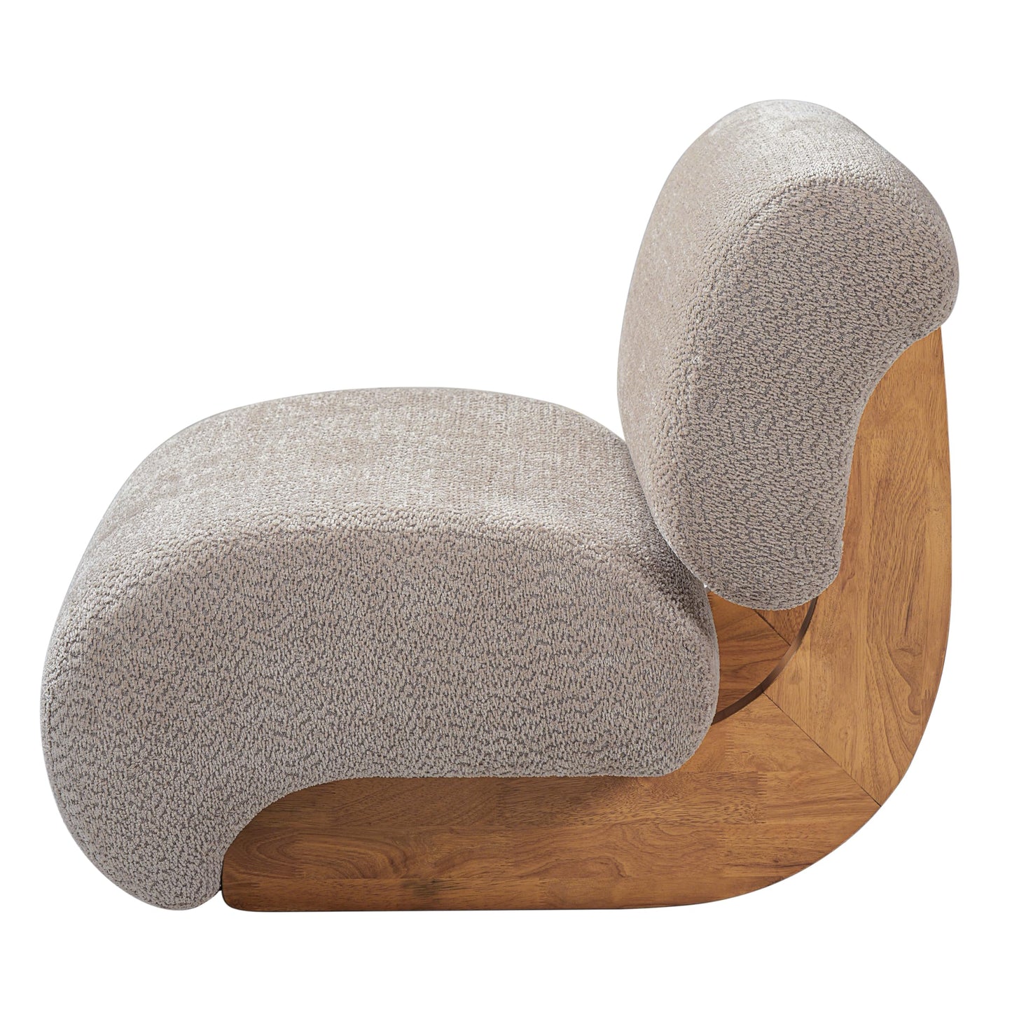 Merax 28" Modern Curved Boucle Accent Chair with Solid Wood Base, Mid-Century Armless Upholstered Slipper Lounge Chair for Living Room, Bedroom, Reading Nook, Natural + Almond
