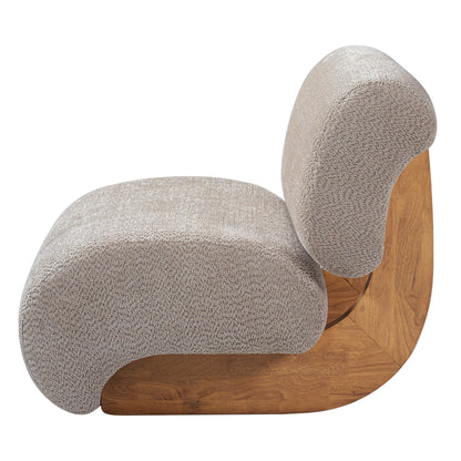 Merax 28" Modern Curved Boucle Accent Chair with Solid Wood Base, Mid-Century Armless Upholstered Slipper Lounge Chair for Living Room, Bedroom, Reading Nook, Natural + Almond