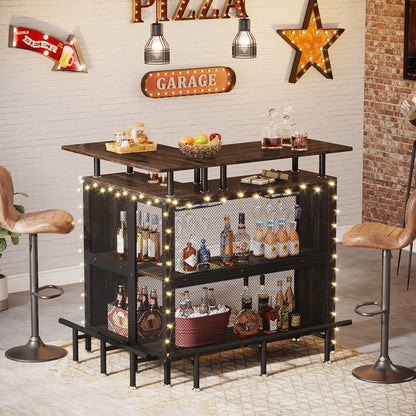 Tribesigns Home Bar Unit, L-Shaped Bar Table with Stemware Racks and 2-Tier Shelves, Corner Mini Coffee Liquor Cabinet with Footrest for Home/Kitchen/Pub, Rustic Brown