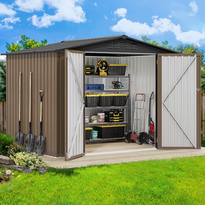DWVO 7x5ft Metal Outdoor Storage Shed, Waterproof Tool Shed Heavy-Duty Storage Unit with Lockable Door and Vents, Ideal for Bicycles, Tools, Lawnmowers, Backyards, Patios, Lawns - Brown