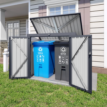 Outdoor Storage Shed with Dual Doors & Removable Top Lid, Metal Garden Tool Shed, Weather Resistant Waterproof Trash Can Bike Storage Organizer with Ventilation Sloped Roof Yard Utility Box