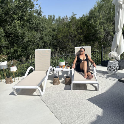 PURPLE LEAF Patio Chaise Lounge Chair Set Outside Aluminum Plastic Stackable Tanning Chairs with Armrests and Side Table for Pool Sunbathing Beach Deck Outdoor Lounger, Khaki