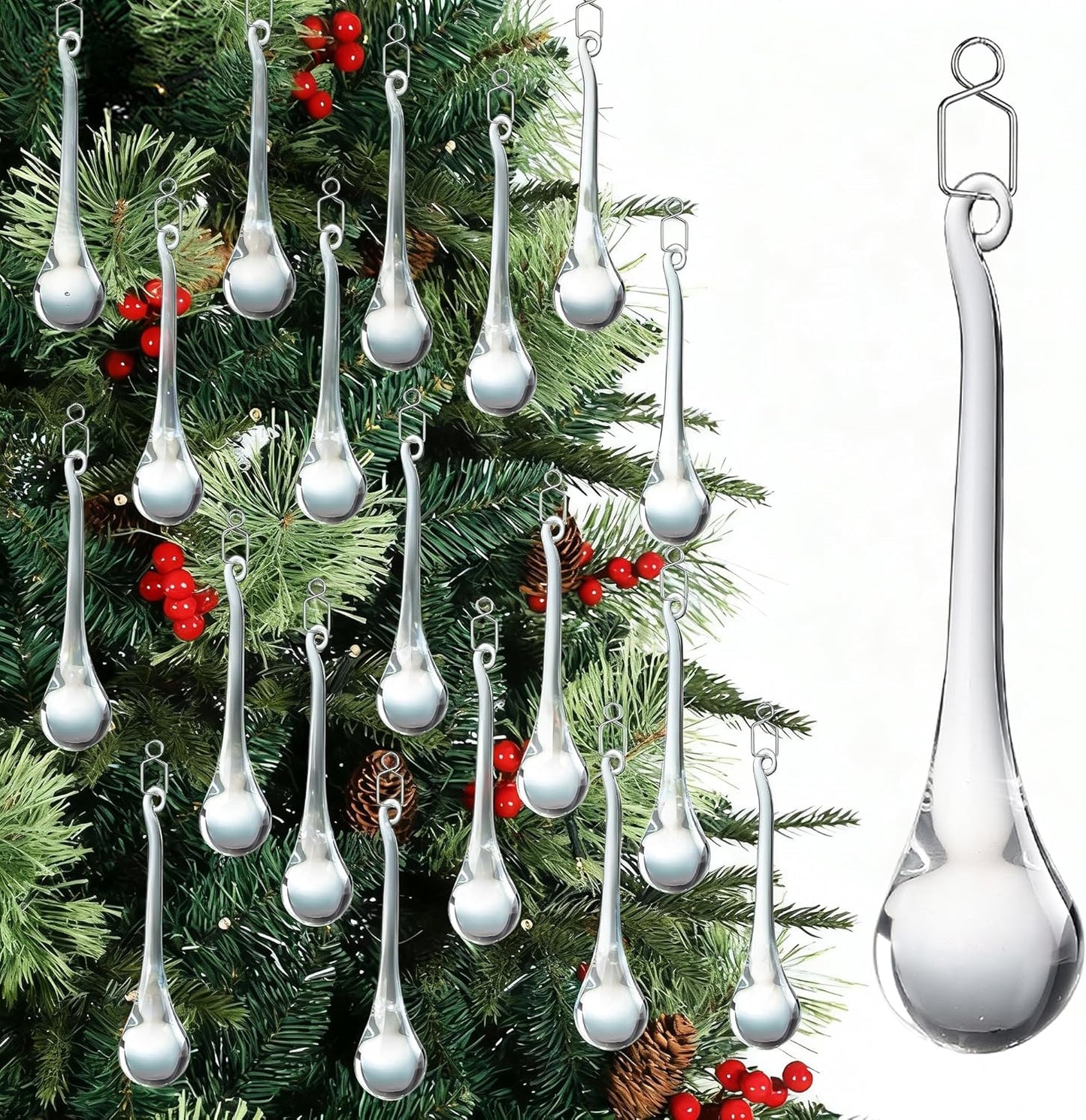 20pcs 20X80mm) H&D Hanging Chandelier Crystal Teardrop Prism Accent Rainbow Suncatcher Christmas Tree Decorations