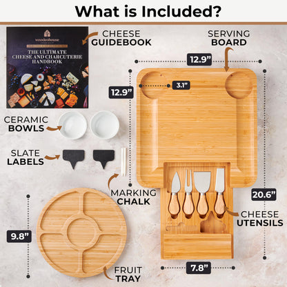 Bamboo Charcuterie Boards Gift Set - Meat and Cheese Tray with Utensils, Fruit Tray, and 2 Sauce Bowls Included - Bamboo Cheese Platter - House Warming Gifts New Home Couples & Family, Wedding Gifts