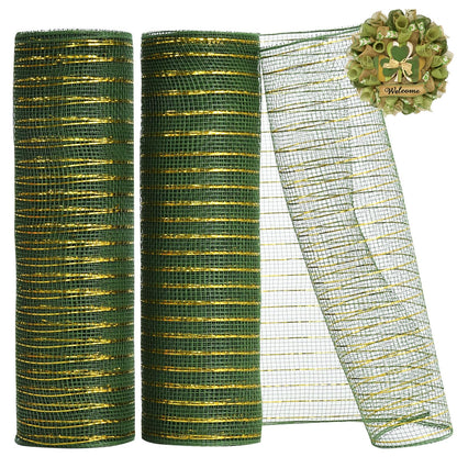TONIFUL 2 Rolls 10 Inch Sage Green Decorative Mesh Ribbbon Rolls, Fabric Mesh for Wreath Supplies Front Door Wreath Crafts Tree Decor Easter Christmas Thanksgiving Halloween Decor (10 yds/roll)