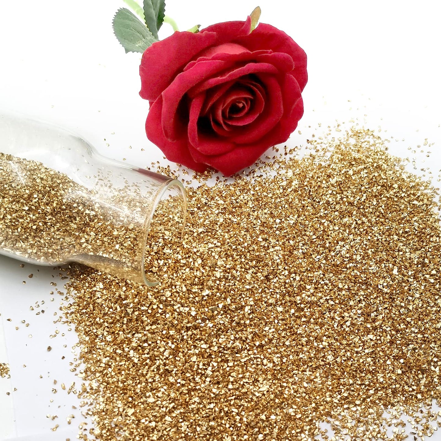 LYFJXX 1 lb Crushed Glass Glitter for Crafts, DIY Nail Art, Vase fillers for Centerpieces Table Scatter, Irregular Chips, Wedding Decoration, Home Decor (Gold)