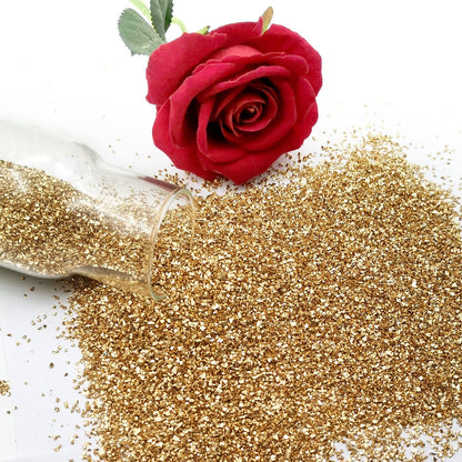 LYFJXX 1 lb Crushed Glass Glitter for Crafts, DIY Nail Art, Vase fillers for Centerpieces Table Scatter, Irregular Chips, Wedding Decoration, Home Decor (Gold)