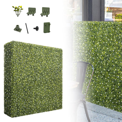 PATIOBREEZE 54" Wx54 Hx6 D Artificial Boxwood Hedge Wall with White Flowers, Greenery Privacy Screen Faux Grass Backdrop Room Divider for Indoor Outdoor Office Patio Garden Party Decoration