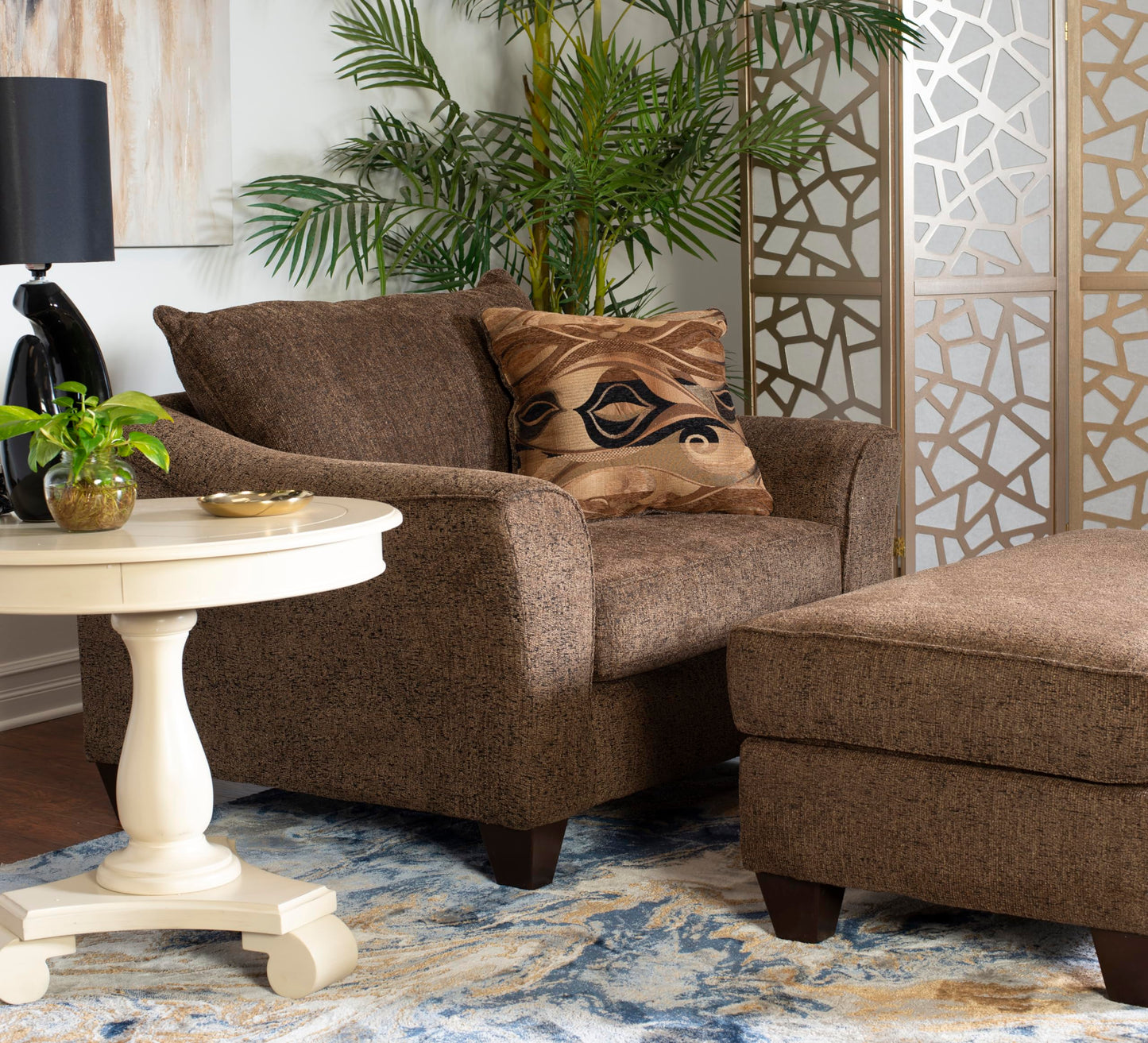 Roundhill Furniture Camero Cafe Fabric Pillow back Accent Chair & Ottoman Set