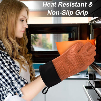 uxcell Silicone Oven Mitts, Heat Resistant Gloves, Kitchen Hand Protection, Non-Slip Grip, 1 Pair, Orange