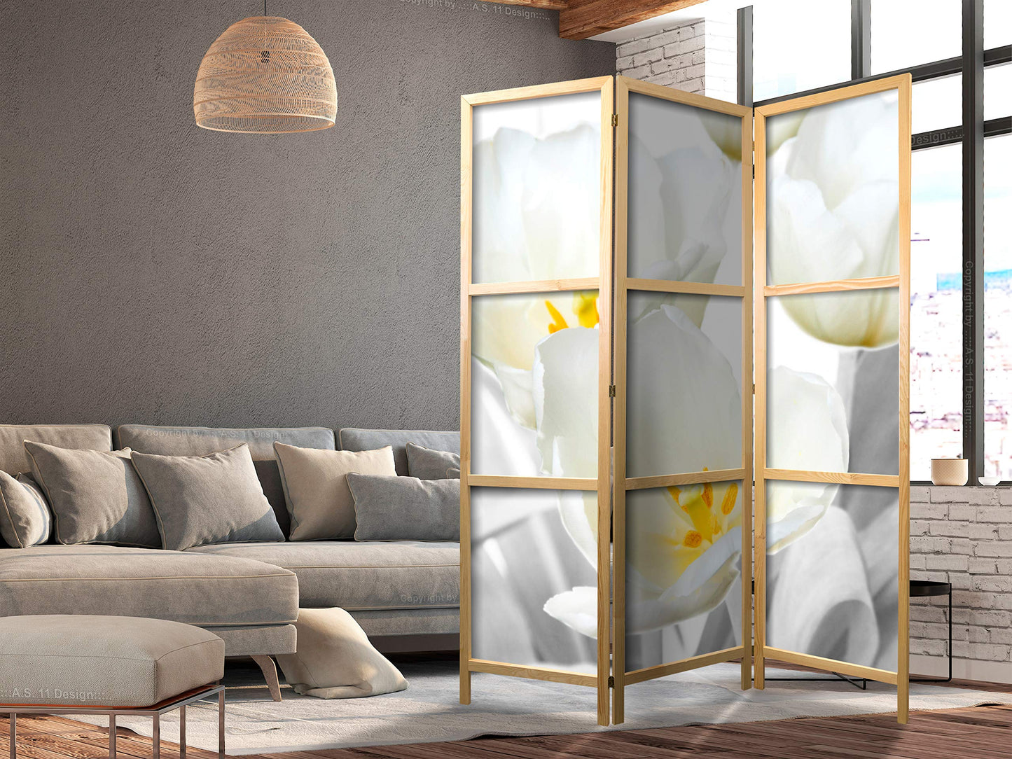 artgeist Japanese Room Divider Flowers 53 x 67 in - 3 Panel Folding Screen Japan Design Home Decoration Art Deco b-C-0395-z-b