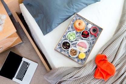 15.7" 11.8" 1.57" Evil Eye Rectangular Serving Tray with Handles Plastic Decorative Trays for Coffee Table for Ottoman