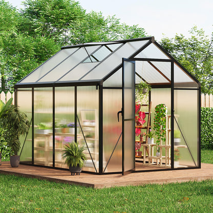 Greenhouse, 6x8 Ft Outdoor Greenhouses, Greenhouse Kit, Portablee Greenhouses with Ground Nails and Vent Windows, Sliding Lockable Door, Polycarbonate Green House for Outside Garden Backyard, Black