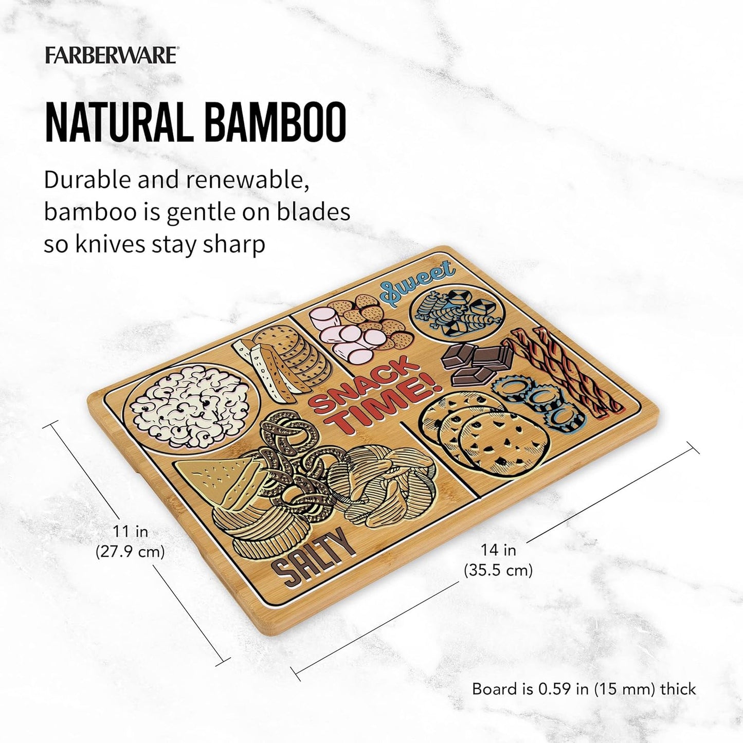 Snack Time Cutting Board, 11x14 Inch, Bamboo, Farberware
