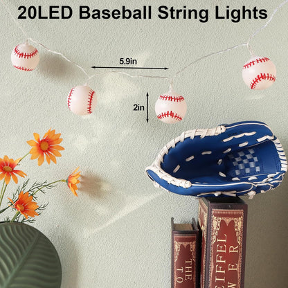 9.9ft 20LED 2 Yayfazy Baseball Decor String Lights, Battery Operated Mode with Sports Room Decor Lights for Boys