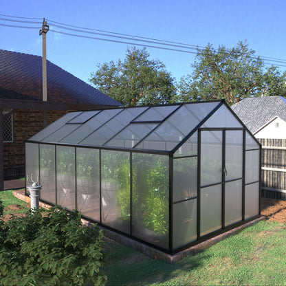 VEIKOU 8x12 FT Polycarbonate Greenhouse for Outdoors, Outdoor Greenhouse Kit with 2 Adjustable Vents, Riveted Structure, Aluminum Frame, Walk-in Green House for Backyard, Garden, Gray