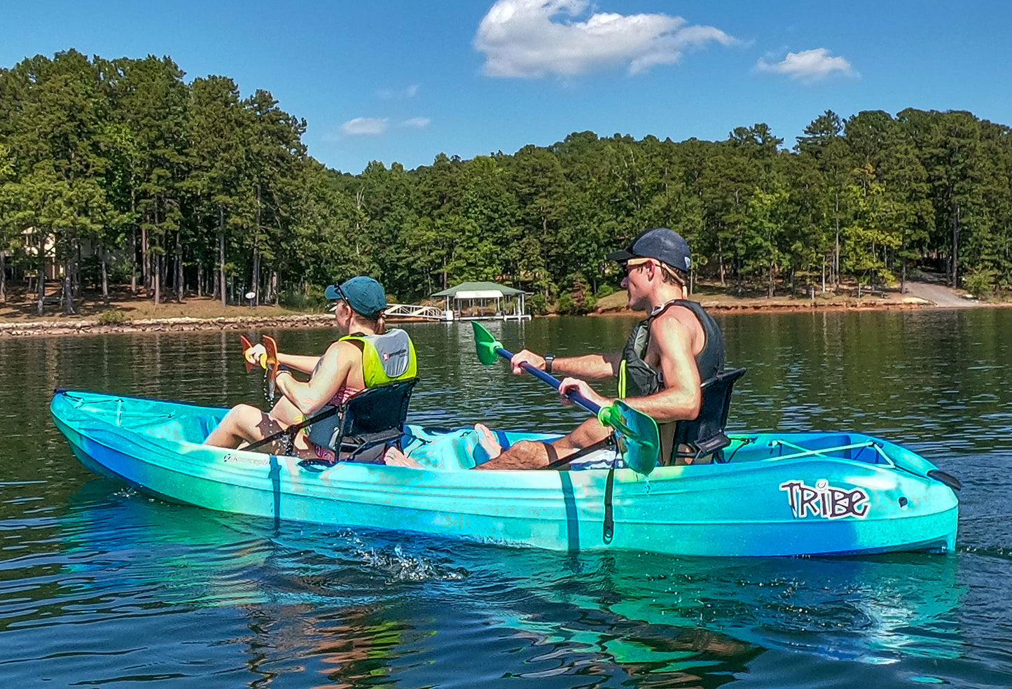 Perception Kayaks - 13.5 Tandem Kayak - Sit on Top - Large Rear Storage with Tie Downs - 13.5 ft - Deja Vu