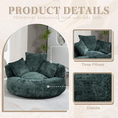 Oversized Lazy Sofa Bean Bag Chair with High Back and 3 Pillows, Chenille Fabric Comfy Lounger for Adults & Kids, Single Floor Gaming Sofa Chair for Bedroom, Living Room, or Office (Emerald)