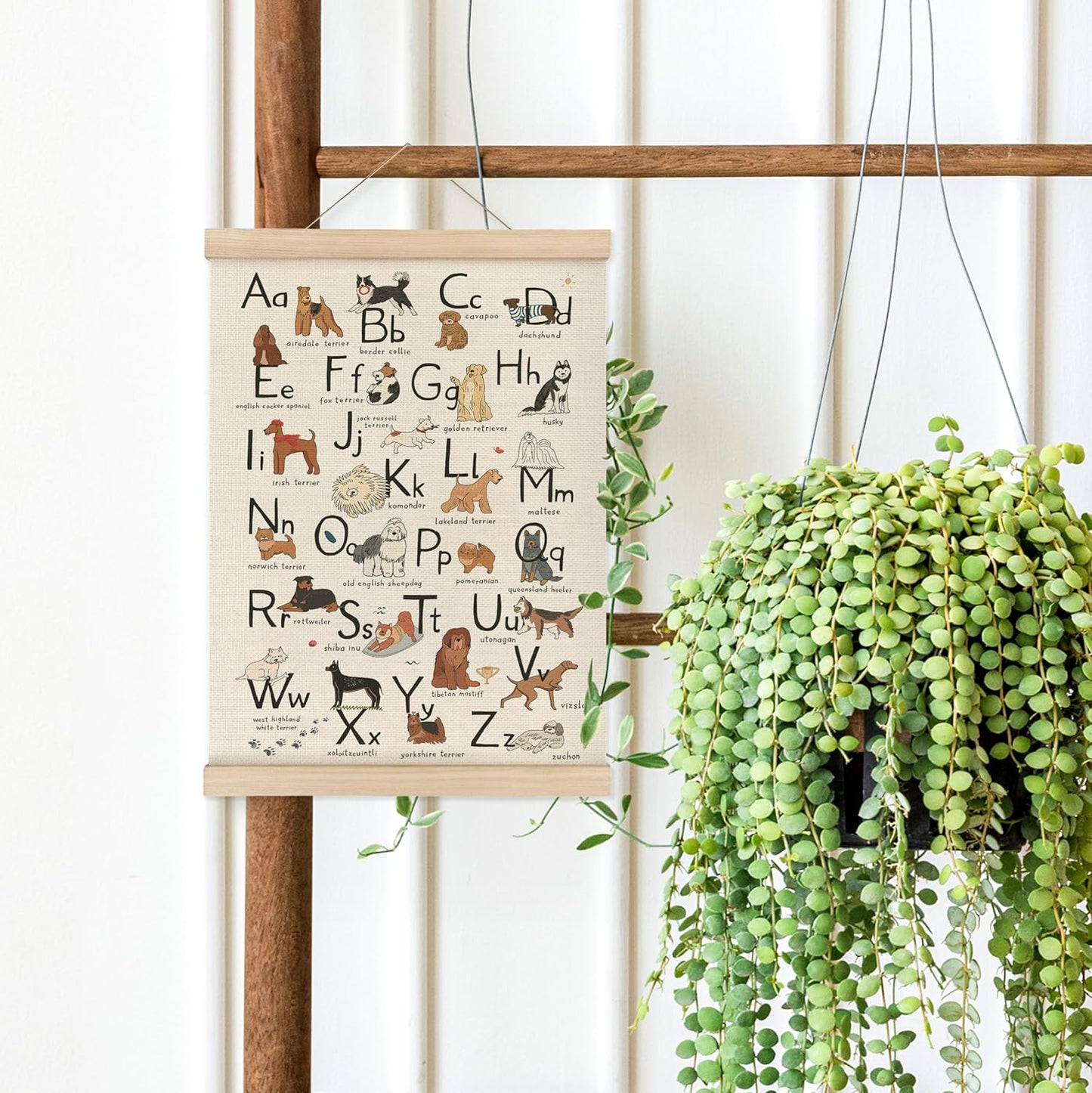 12x16 MAQIKA ABC Alphabet Chart Dog Poster Framed with Wood Hanger,Alphabet Banner, Alphabet Abc Poster
