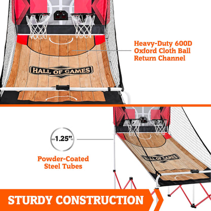 Hall of Games Premium Rapid Deploy Indoor Arcade Basketball Game with Steel Frame, 50% Quicker Assembly, 4 Basketballs Size 3 Included, Folding Arcade Basketball for Game Rooms