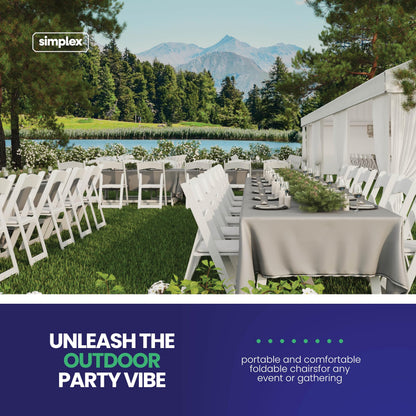 SIMPLEX 24 White Resin Folding Chairs, Stackable Event & Party Chairs, 800 LB Weight Capacity, Indoor Outdoor