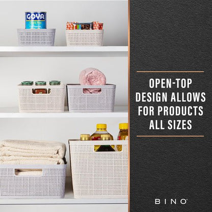 BINO Woven Plastic Basket - Stylish Home Organization | Small Natural Grey, 4-Pack | Space-Saving Design