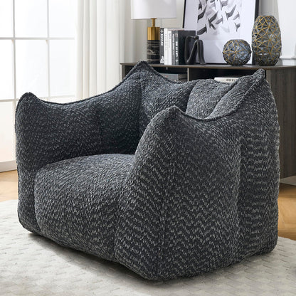 Large Chenille Bean Bag Chair for Adults - Oversized Square Lazy Sofa, Comfortable Gaming Reading TV Seat, 47.2" W x 36.2" D, Black, Living Room & Bedroom Essential