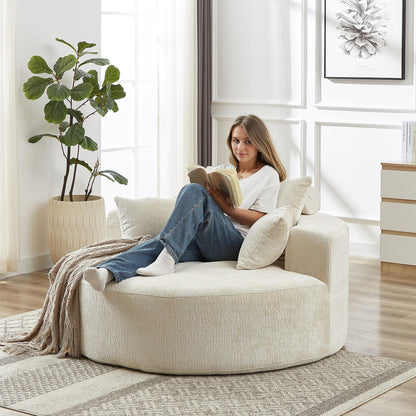 KEIKI 55" Chenille Accent Chair, Sponge Barrel Chairs Upholstered Round Sofa, Single Couch Armchair for Living Room, Beige