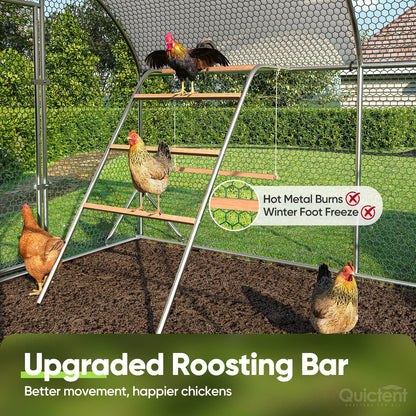 Quictent Essential Series 24x9x6.6ft Metal Chicken Coop Run with Climbing Ladder, Walk-in Outdoor Poultry Cage with PVC Coated Chicken Wire, Hen Duck Rabbit Farm House, Waterproof Anti-UV Cover