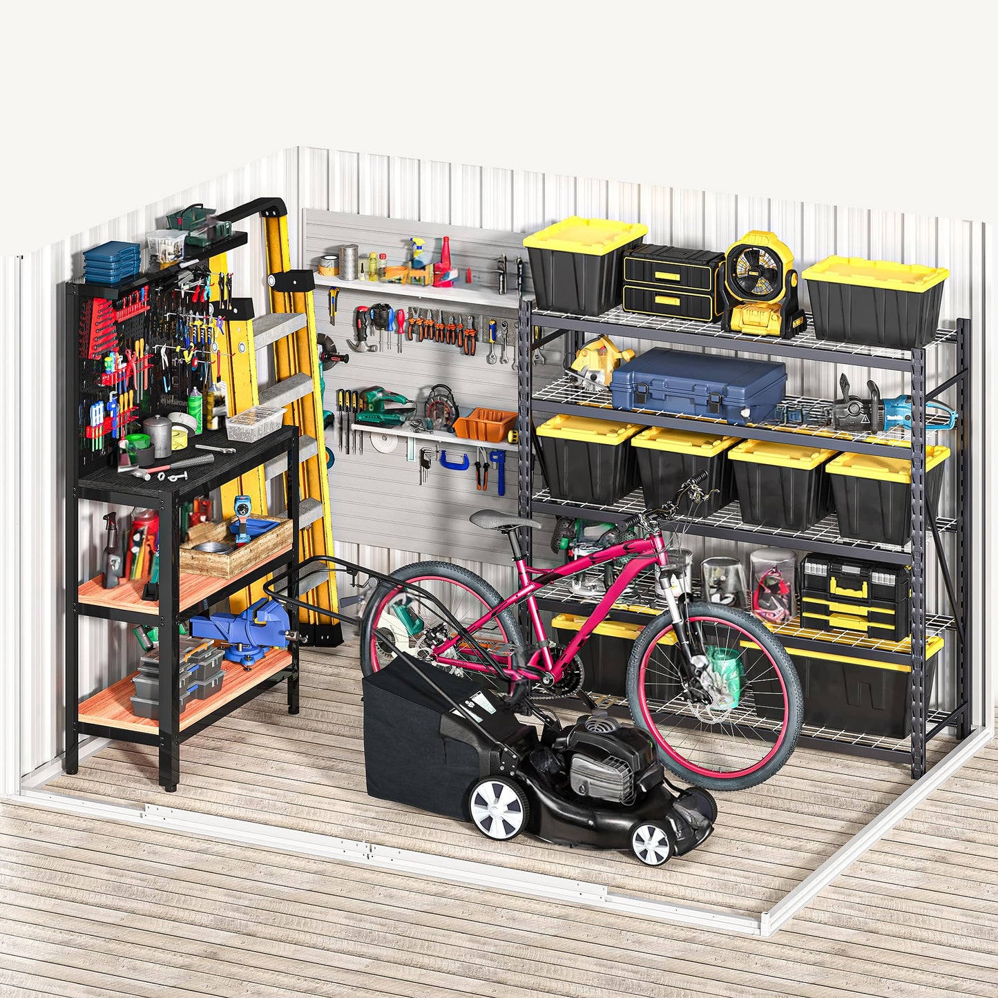 DWVO 7x5ft Metal Outdoor Storage Shed, Waterproof Tool Shed Heavy-Duty Storage Unit with Lockable Door and Vents, Ideal for Bicycles, Tools, Lawnmowers, Backyards, Patios, Lawns - White