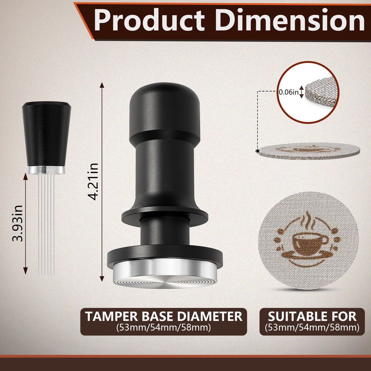 Espresso Tamper 58mm – Fits E61 Portafilter – Compatible With Rocket, Gaggia Classic, Rancilio Silvia, ECM, Profitec, La Marzocco – Spring Loaded Calibrated Self Leveling Coffee Tamper Tool