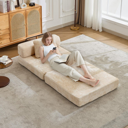 KEIKI Convertible Floor Sofa Bed with Fixed-Shape Frame, Single Seater Boneless Modular Sectional Sofa, No Assembly Required, Compressed Sleeper Couch for Living Room Bedroom, Lounge, Beige