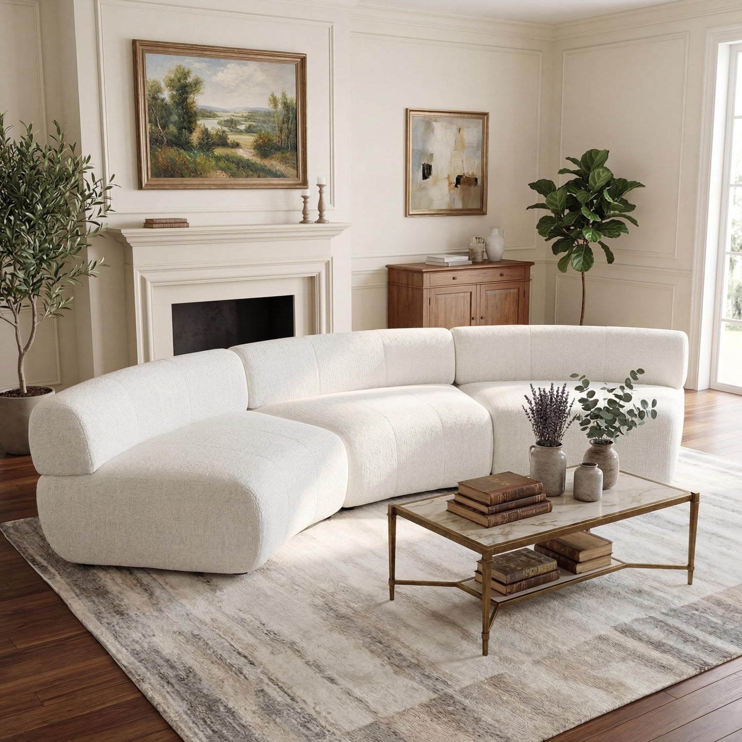 Christopher Knight Home Amino 118.5" Modular Sectional Sofa Chair, Modern Curved 3-Seater Large Sofa Couches, Comfy Upholstered Sectional Cloud Couch for Living Room, No Assembly Required, Beige