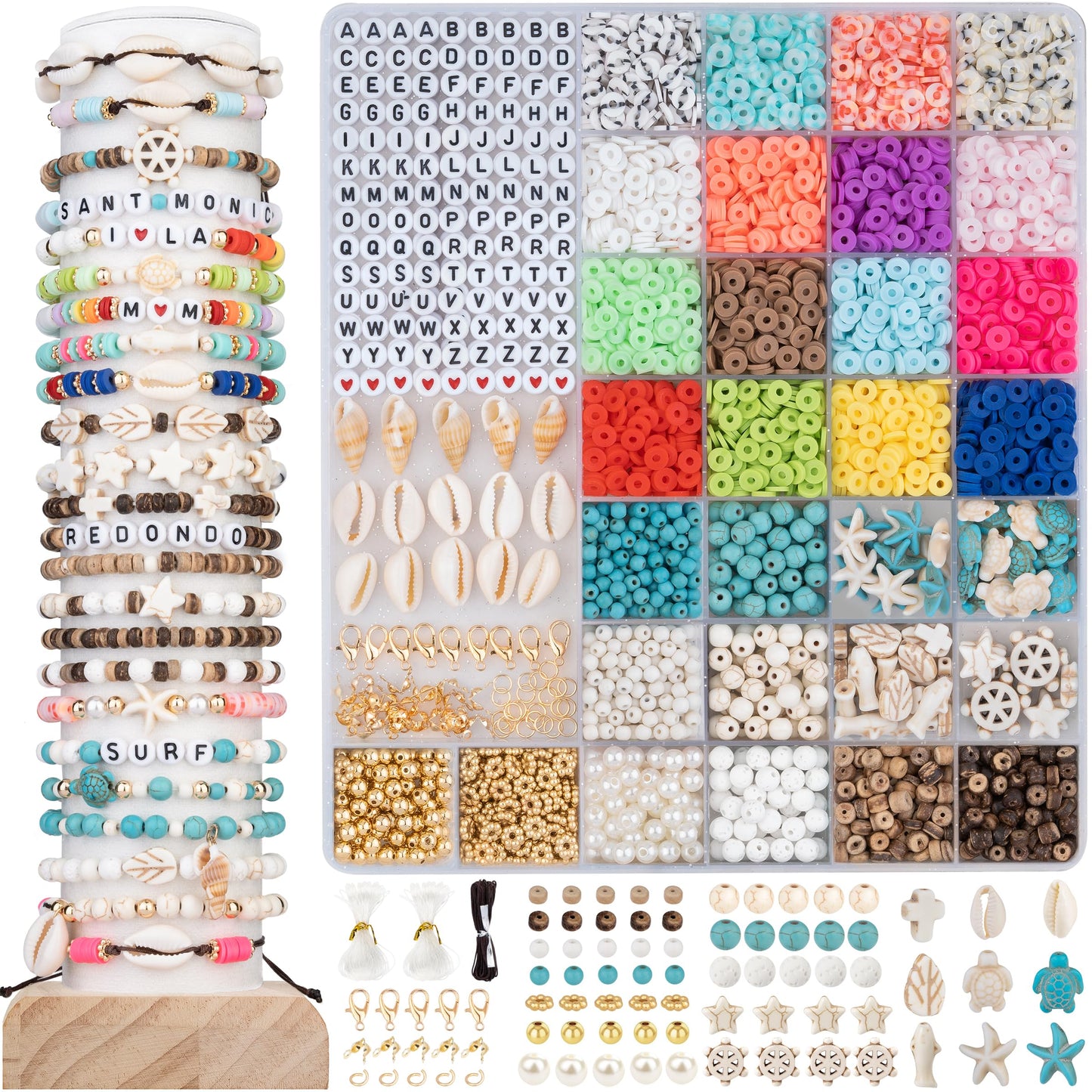 DoDoBeads Summer Bracelets Making Kit, Beach Bracelet Making Kit with Puka Shell Beads, Letter & Number Beads, Seashells, Spacers, Pearls, Jewelry Craft Set