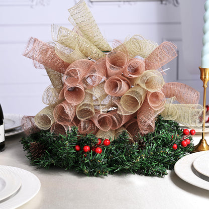 LEEQE 10 Inch Rose Gold Deco Mesh Ribbon Metallic Foil Mesh Ribbon for Wreaths,Crafts,Home Decoration,Halloween,Christmas Tree,20 Yards