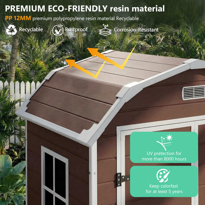 6x4.5 ft Resin Outdoor Storage Shed with Floor, Plastic Storage Shed with Lockable Door, Outside Shed Perfect to Store Patio Furniture, GardenTools Bike Accessories, Lawn Mower
